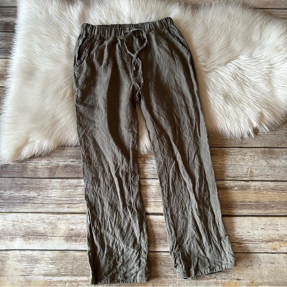 Parachute 100% Linen Drawstring Pants Small Petite Green - Picture 2 of 6